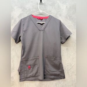 Carhartt Force Scrub Top Women's Small Gray V-Neck Pockets Polyester/Spandex